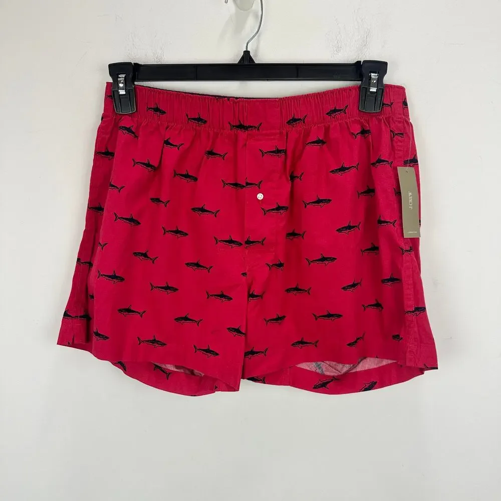 J.Crew Printed Boxers Cotton Red Shark Lounge BW441 Mens Medium NWT